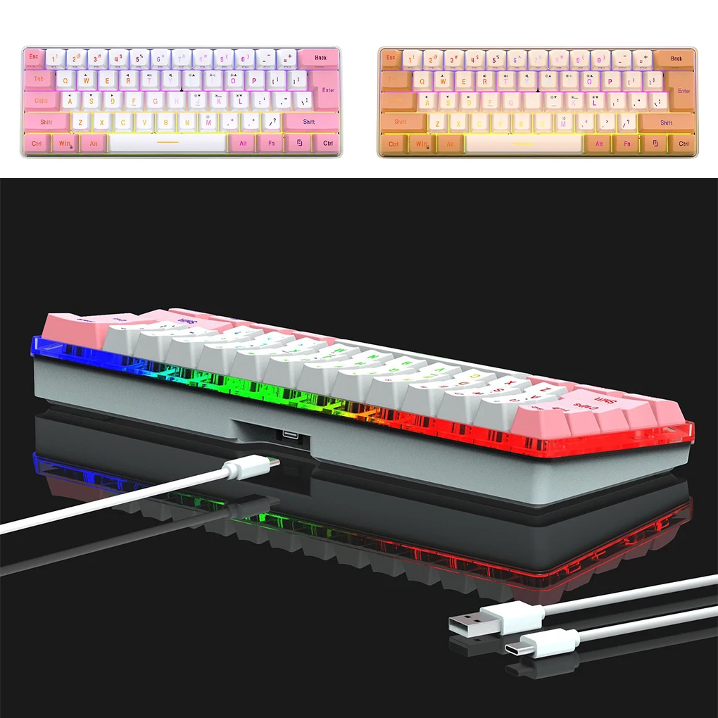 RGB Wired Mechanical Keyboard 61 Keys School Game Notebook Desktop Laptop Key Board Maintenance Spare Accessories