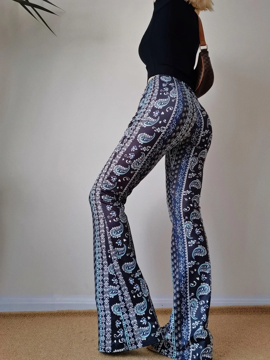 TVVOVVIN Print Versatile Fashion Flared Pants Summer New Hot Girls With High Hips Thin Waist And High Trousers For Women HJ93