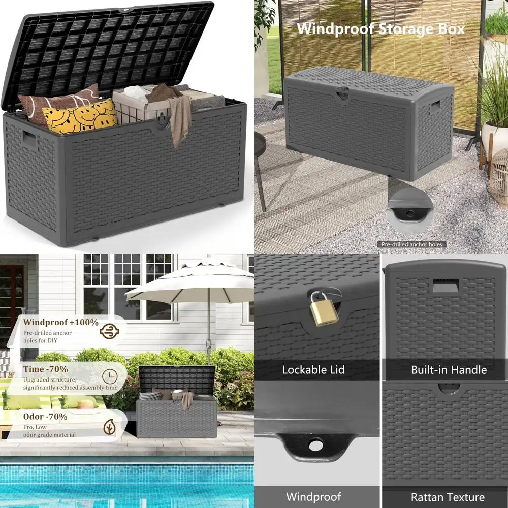 

Lockable UV-Resistant Resin Deck Box, 80 Gallon Waterproof Outdoor Storage Bin for Patio, Poolside, and Garden