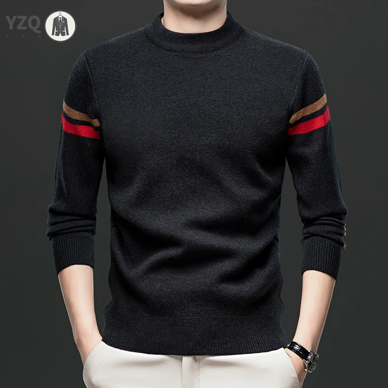 

Men's Long Sleeved round Neck Knitted Sweater Casual Fashionable Warm Versatile Top for Autumn And Winter