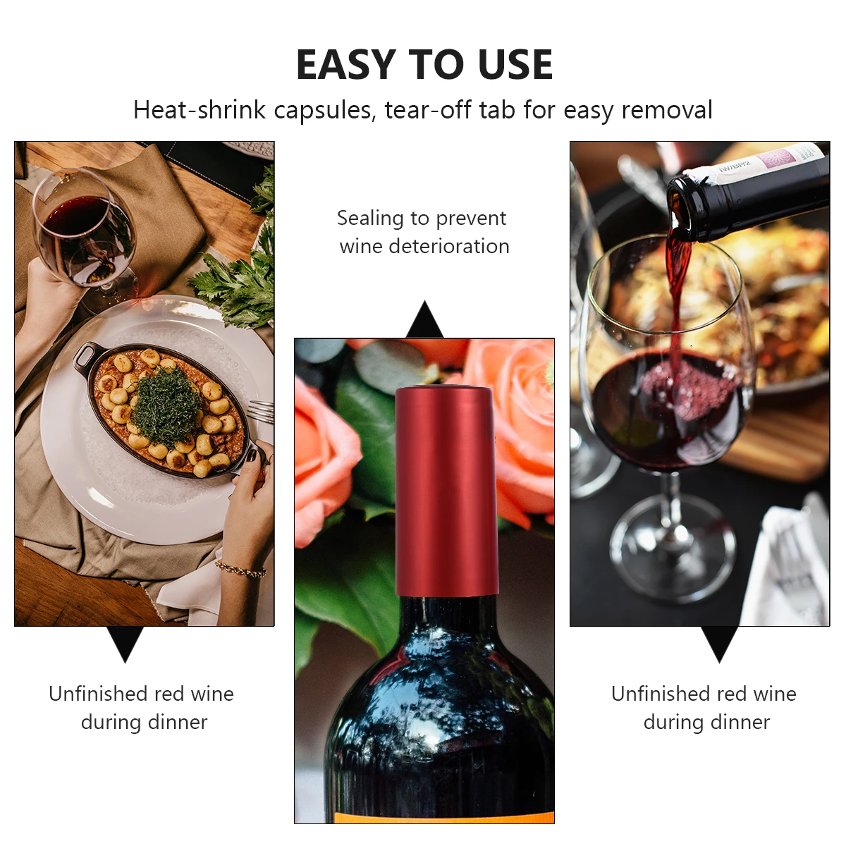 

100pcs Bottle Sealing Film Heat Shrink Caps Red Color Practical Easy Removal For Winery Restaurant