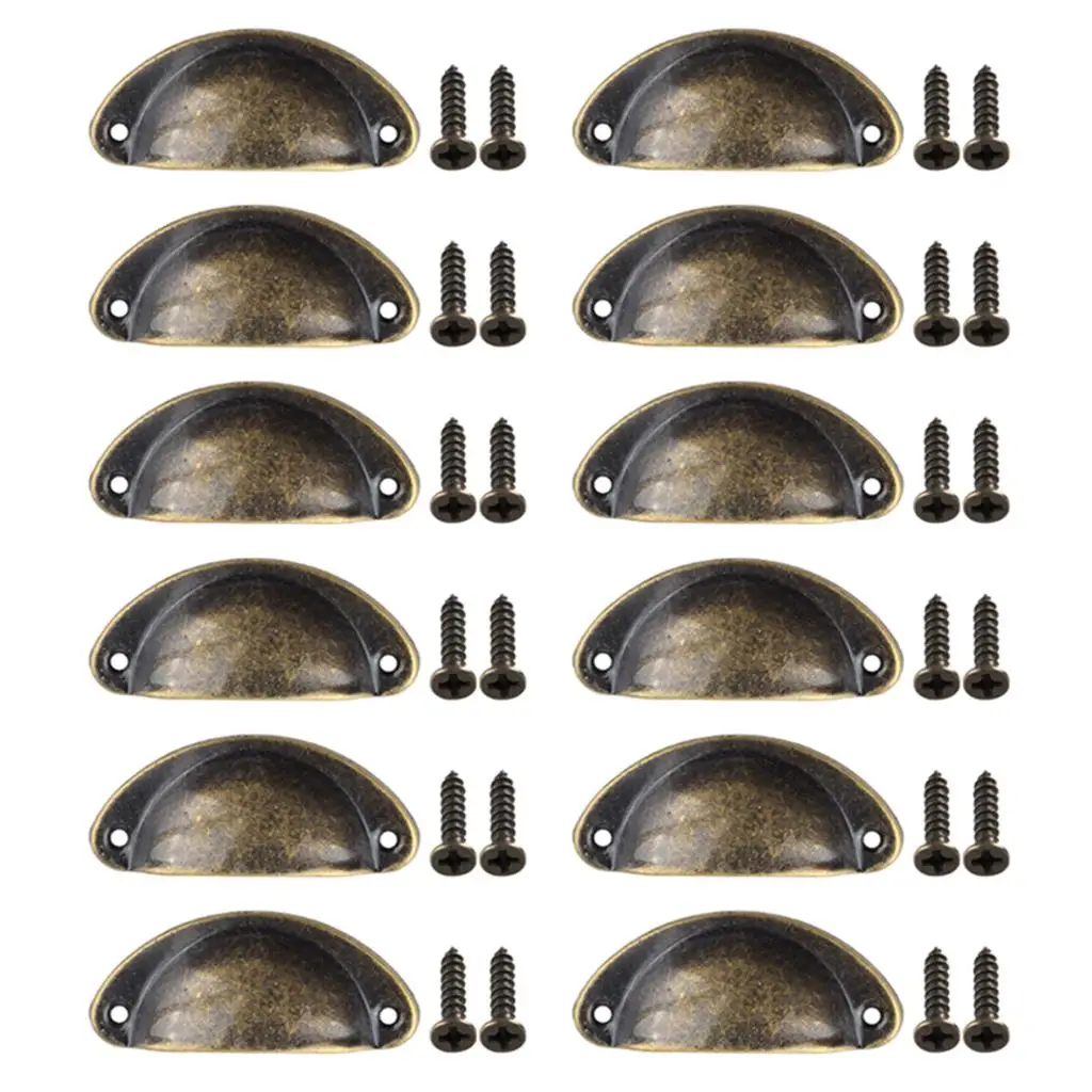 Iron Vintage Drawer Handle Shell Cup Pulls for Kitchen Cabinet Dresser Bathroom Wardrobe with Screws
