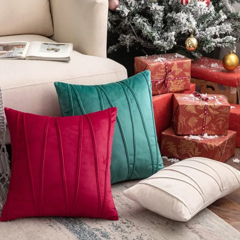 30x50cm 45x45cm 50x50cm Velvet Luxury Pillow Cover Lumbar Pillowcase Couch Farmhouse Rustic Gift Pillow Covers Christmas Red