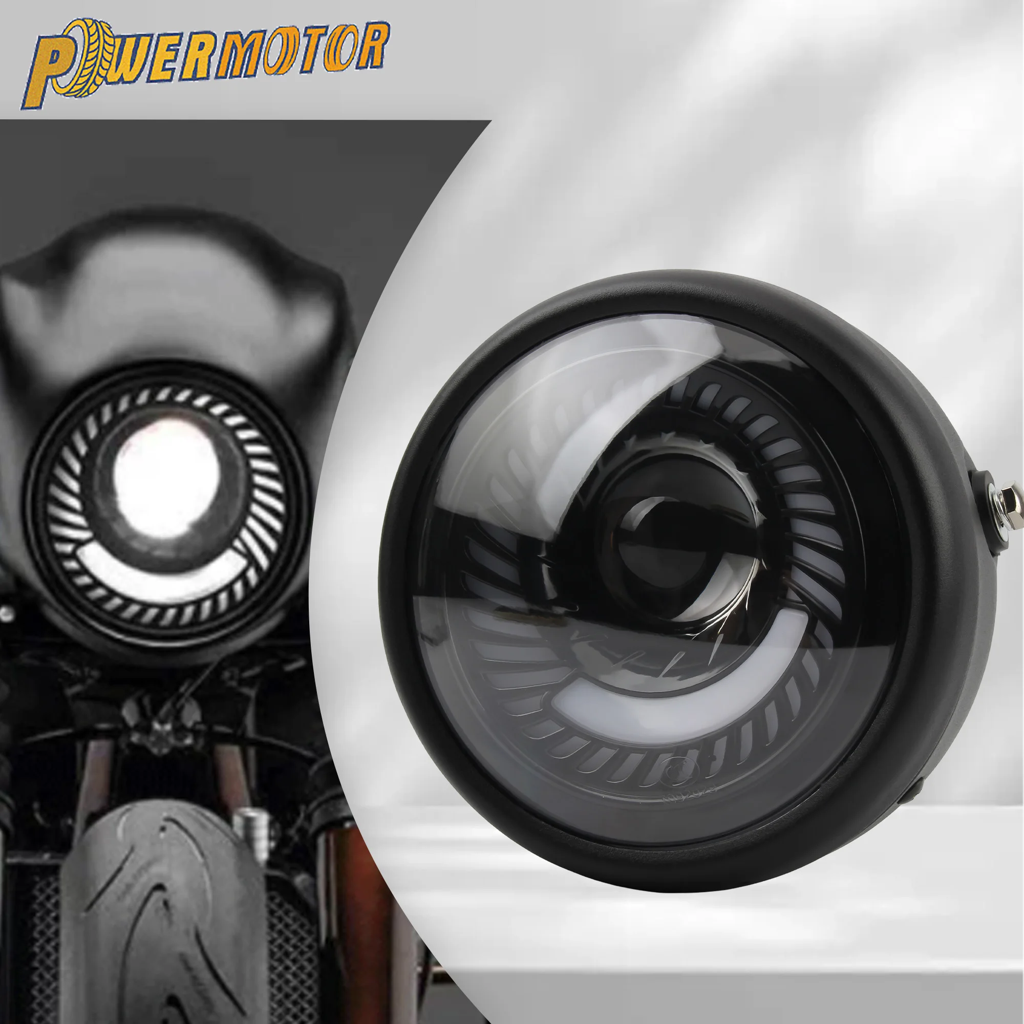 

For Retro Harley Cafe Racer 6.5 Inch Headlight Angel Eyes LED Head Light H4 DRL Spiral Lamp Motorcycle Headlamp Modification