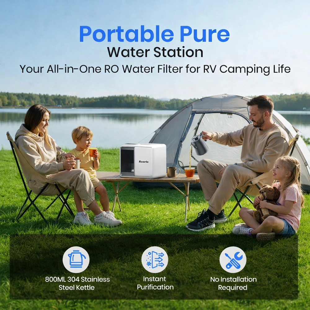 

Портативный 5-ступенчатый фильтр для воды с обратным осмосом и электрочайник для кемпинга/путешествий, с УФ-стерилизацией и функцией приготовления кофе, 110В