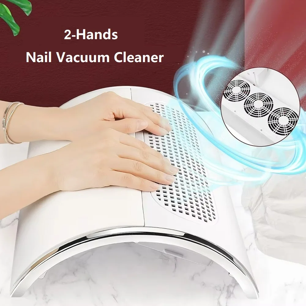 3 Fans Powerful Nail Dust Collector High Suction Professional Nail Vacuum Cleaner 2-Hands Nail Dust Extractor For Nail Salon