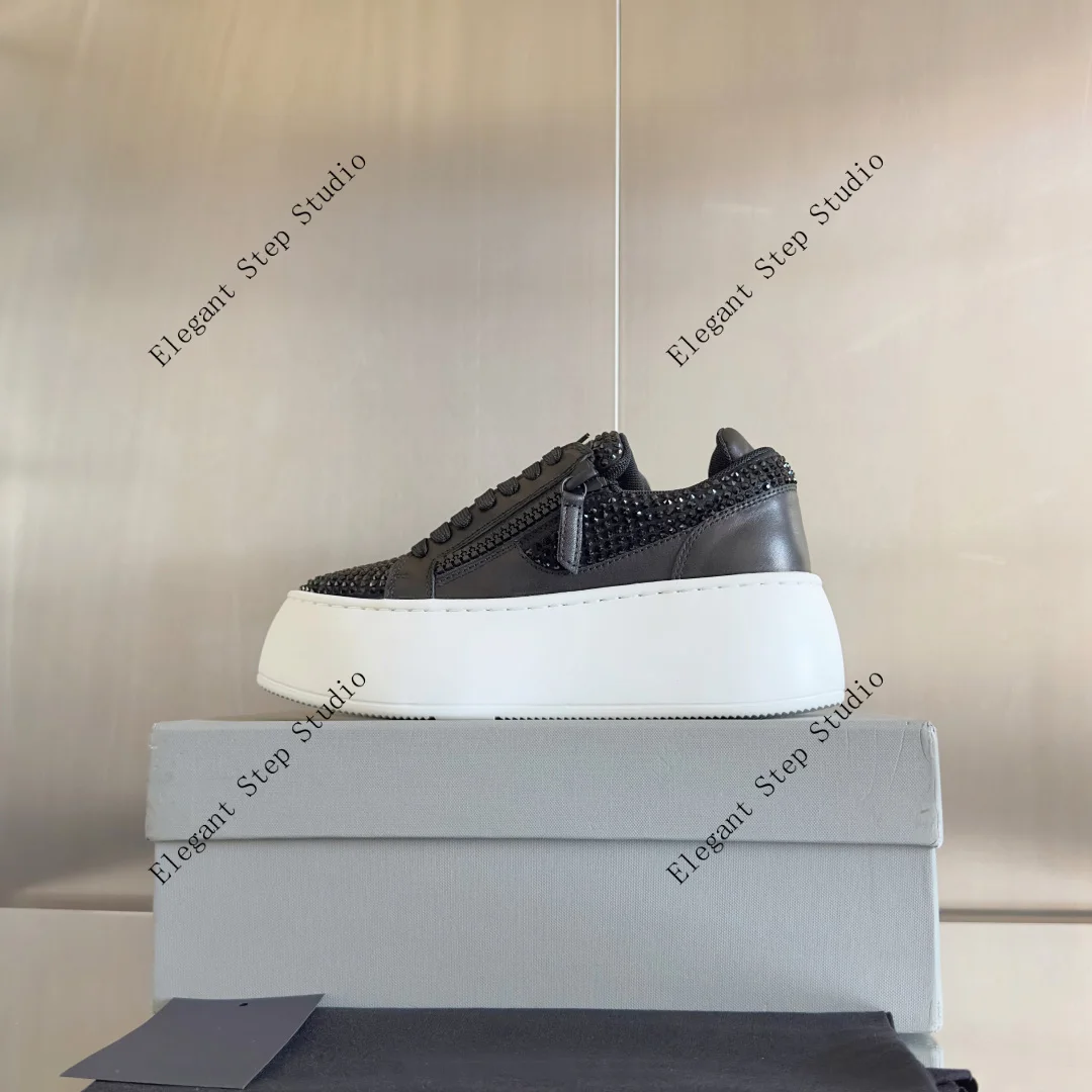 

Women's Shoes Crystal-embellished Sneakers Low-top Lace-up Sneakers Rhinestone Embroidery Thick Flatform Sole