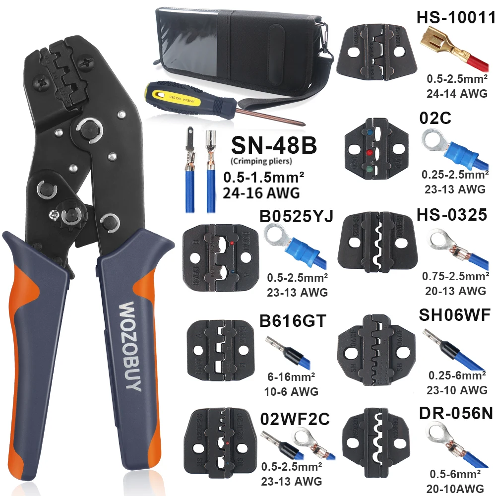 WOZOBUY SN-48B crimping pliers 0.5-2.5mm²  high precision jaw with TAB 2.8 4.8 6.3 car terminals sets wire electrical hand tools