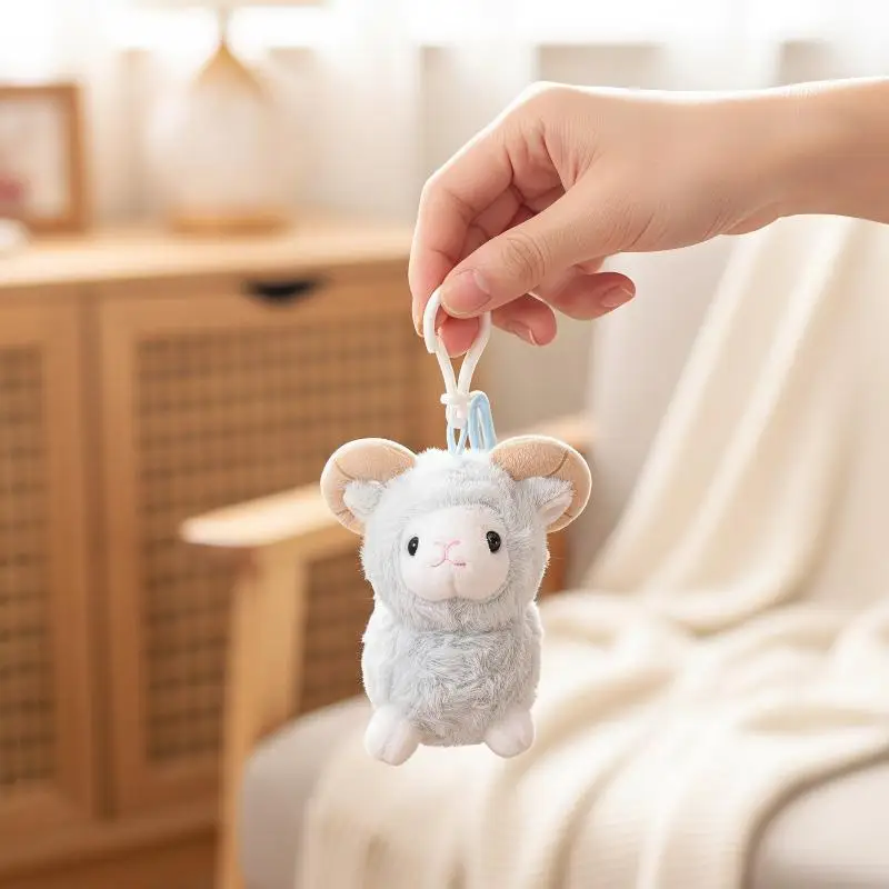 Stuffed Animals Fluffy Durable Cute Cartoon Plush Sheep Keychain Pompom Trinket Toy Girl Bag Car Pendant Jewelry Gift