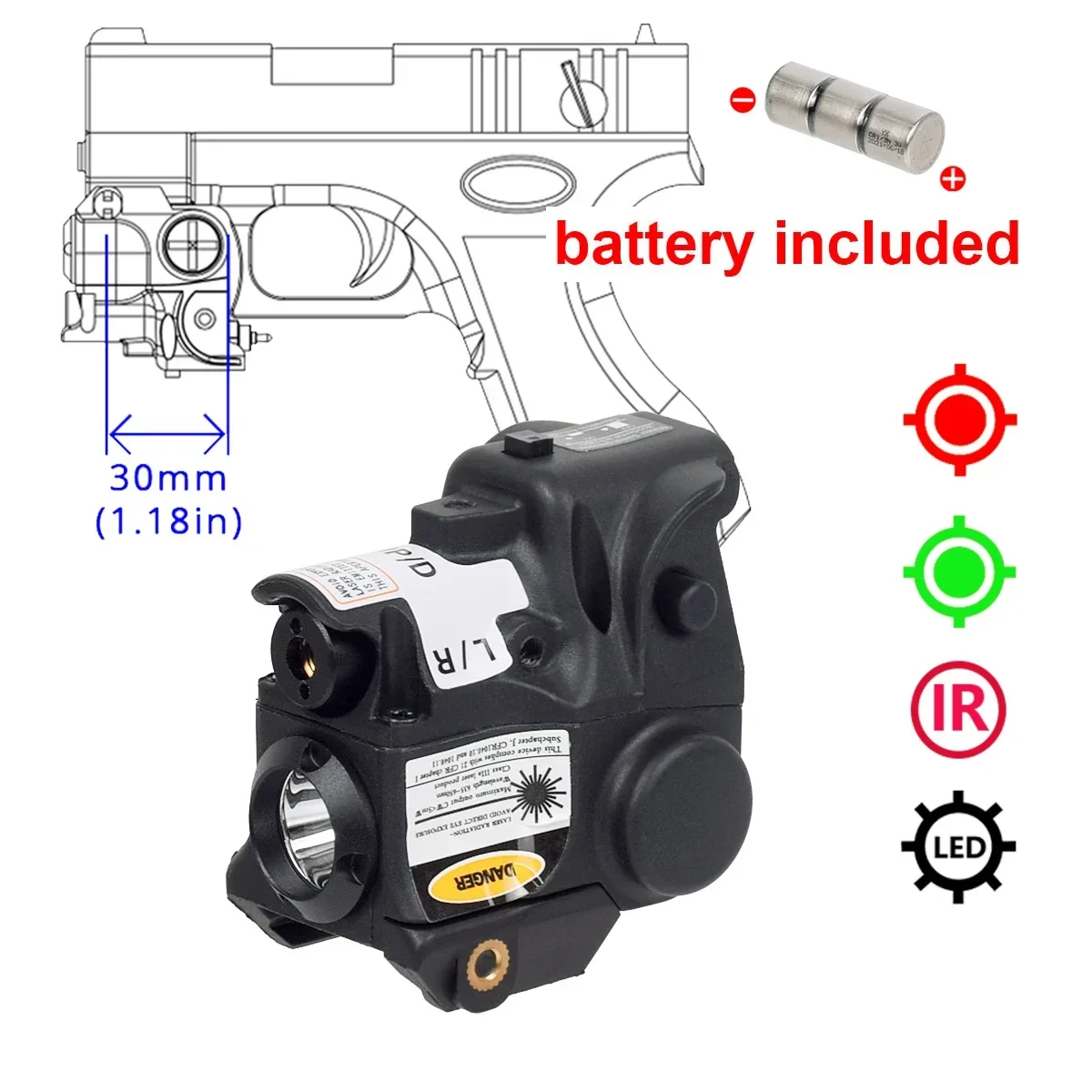 

Mini Green Red IR Laser Flashlight With Battery Pistola Defensa Personal Tactical Gun Fit Taurus G2C TH9 9mm TS9 Glock 17 19