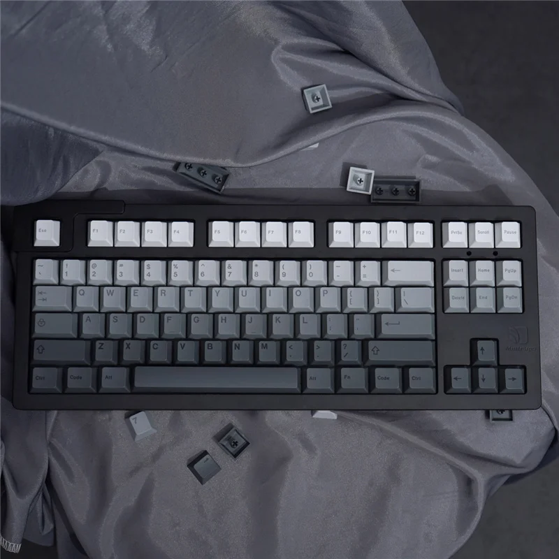 Keycaps gradiente cinza para teclado mecânico, topo, lado gravado, material PBT, sublimação de tintura, perfil cereja, 125 chaves