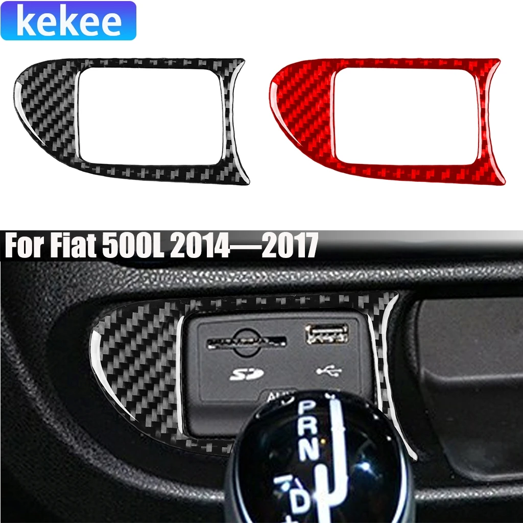 

Carbon Fiber Car Accessories USB /AUX Charger Panel Set Modified Interior Trim Soft Cover Sticker For Fiat 500L 2014-2017