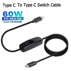 PD 60W USB C to Type C On Off Switch Cable, 5V-20V/3A PD Fast Charging Cord For Type C Phone Tablets Macbook and More 120cm