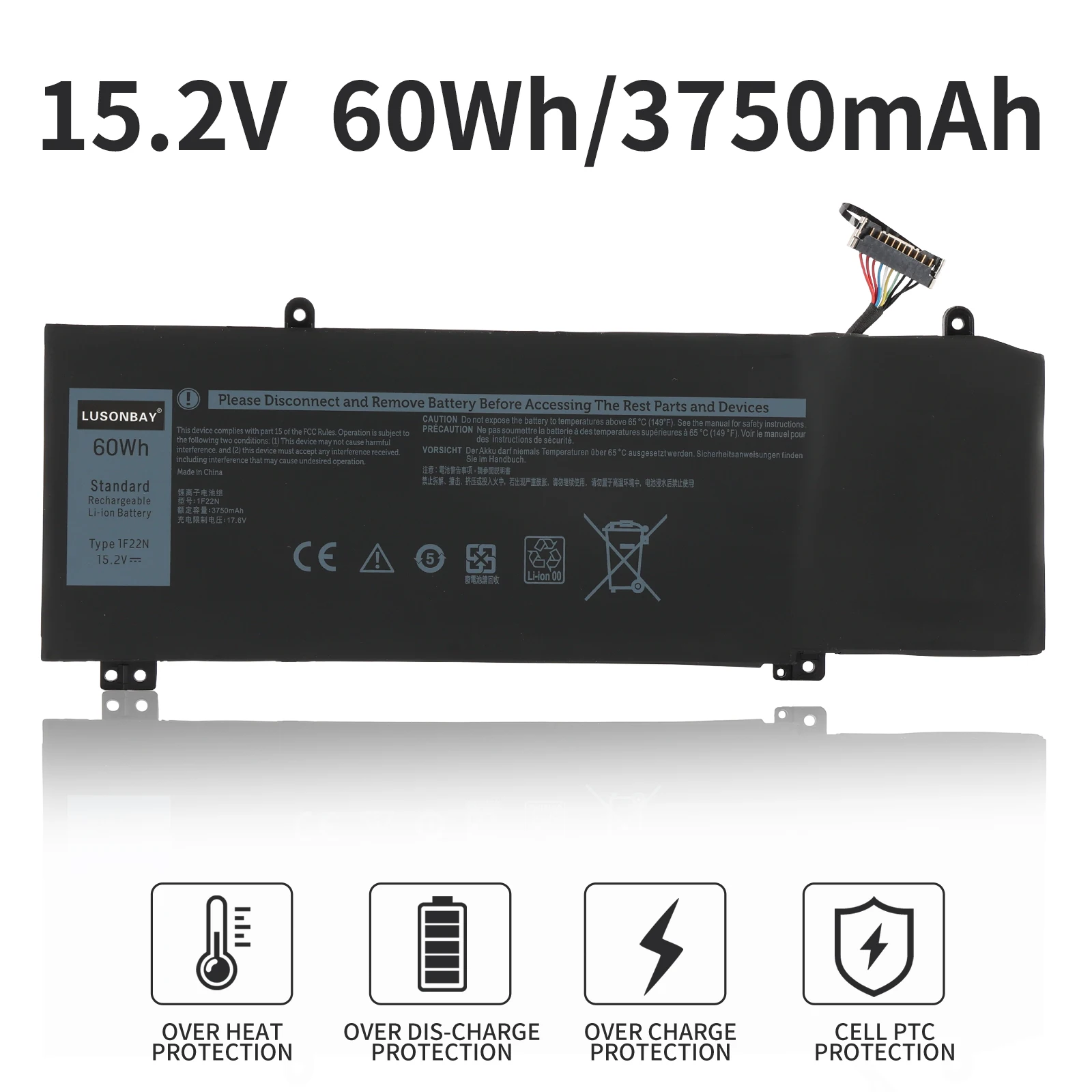 LUSONBAY 1F22N Battery For DELL ALIENWARE 2018 Orion M15 M17 R1 P82F P40E P79F P37E for Inspiron G5 5590 G7 7590 7790 60WH