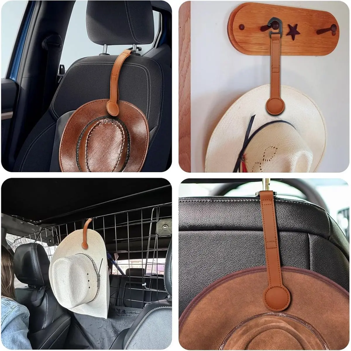 2026 New Tool 2 Pack Cowboy Hat Holder for Truck, Pu Leather Magnetic Cap Clip, Truck Car Seat Hat Organizer Accessories