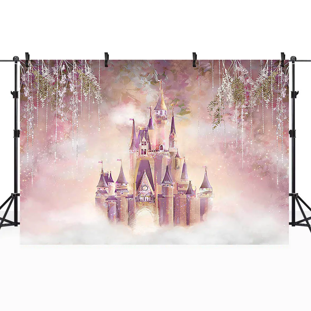 Mocsicka Pink Fantasy Castle Princess Backdrop Photography Girl Birthday Party Decor Backdrops Cake Smash Photo Studio Photocall