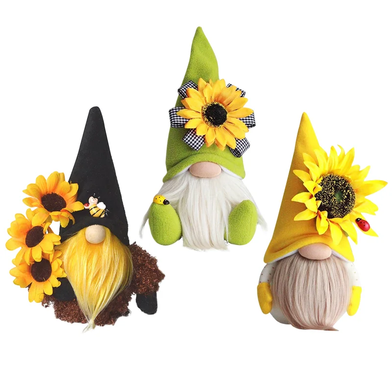 Nuevo y creativo adorno de escritorio o ventana: adorable muñeco de girasol pequeño, ideal para fiestas familiares, muñeco enano de peluche sin rostro con barba.