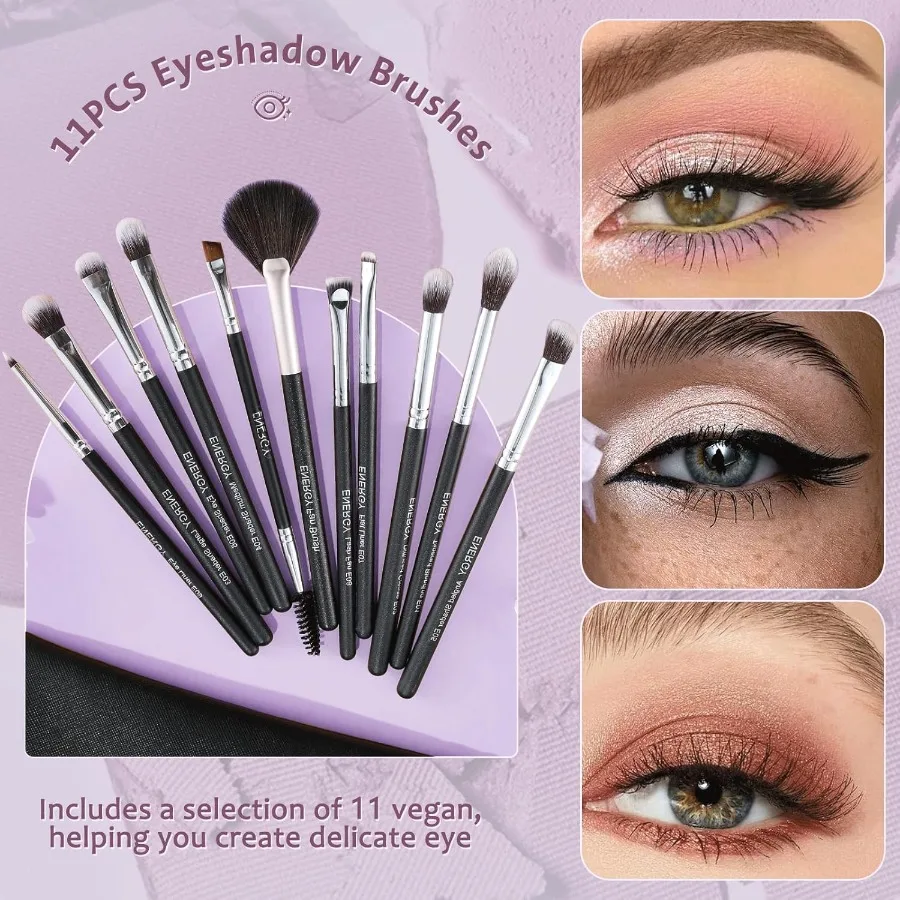 ชุดแปรงแต่งหน้ามืออาชีพ 11 ชิ้น สำหรับอายแชโดว์ คิ้ว คอนซีลเลอร์ อายไลเนอร์ ขนตา ไฮไลท์เตอร์ ผสมผสานวีแกน