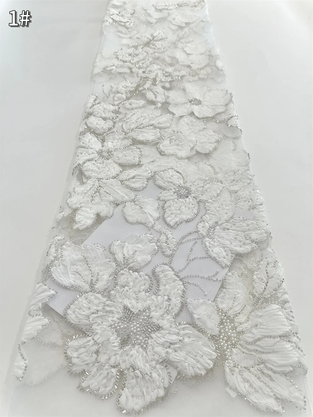 الأفريقي ثلاثية الأبعاد المطرزة زهرة شبكة الخرز الأقمشة المطرزة الترتر النيجيري فستان الزفاف التطريز الملابس النسيج بالجملة #6