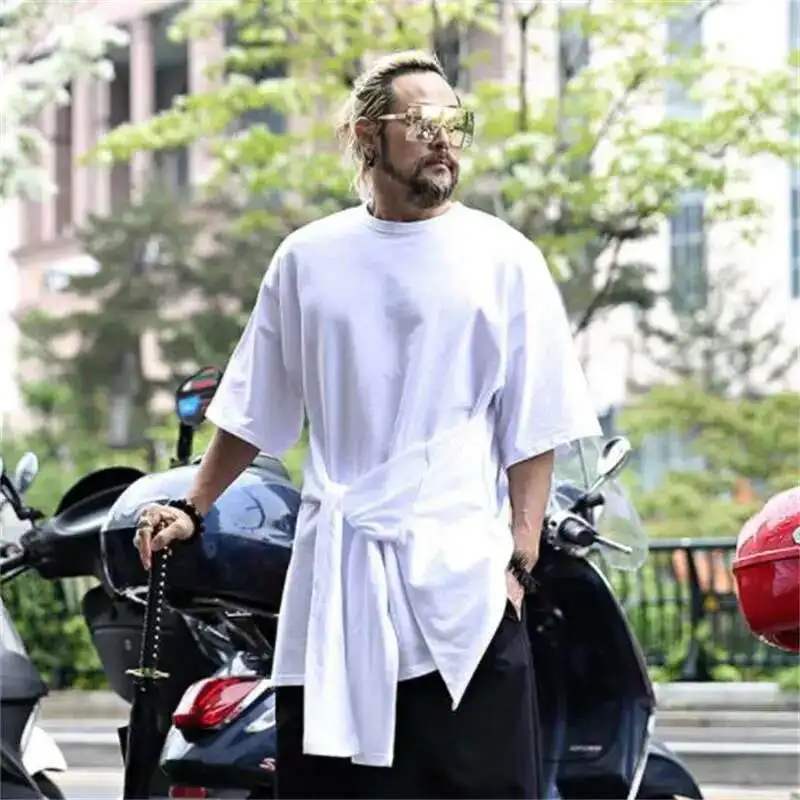 

Korean New 2021 Solid Up Lace Summer Color Loose Men's Large 5 / Sleeve Fashion T-Shirt /