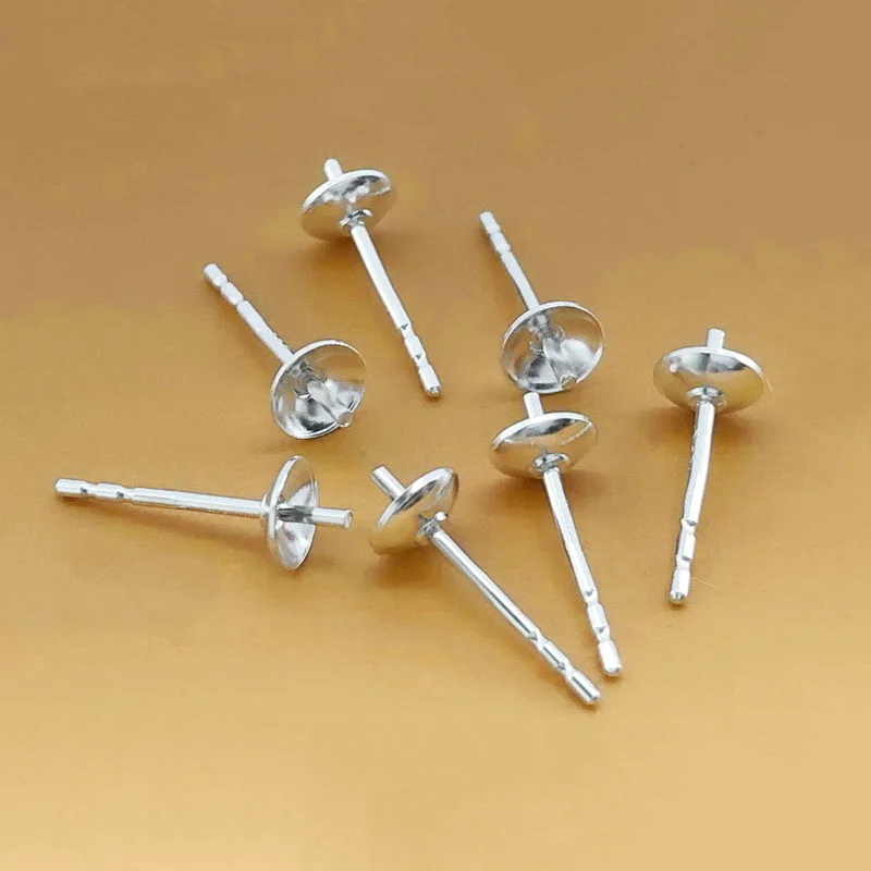 Real  925 Sterling Silver Pearl Cup 3MM/4MM Cup & Double Notch for Jewelry Making Handmde DIY Earrings Accessories