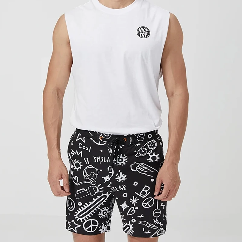 Plus Size Beach Shorts Men Quick-Drying Bathing Suit Printed Beachwear Surfing High Waist Board Shorts Breathable for Summer