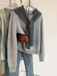 Women Round Neck Pullover Sweater Korean Lazy Style Loose Leisure Versatile Sweater Fall Winter Design Sense Niche Knitting Tops