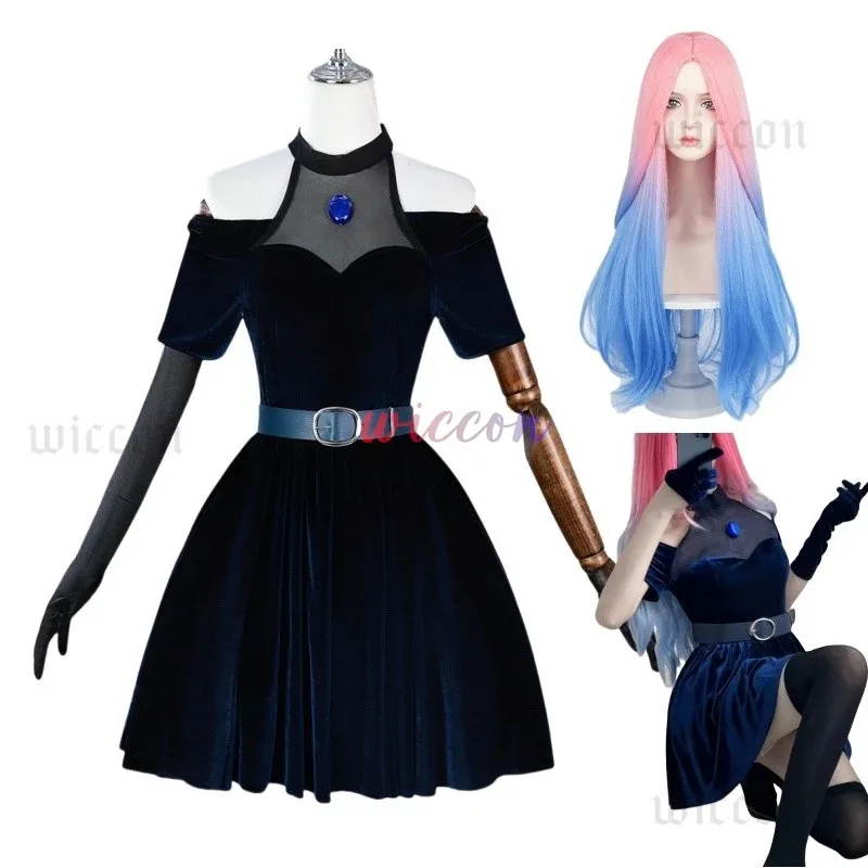 DY20Anime エイリアンステージコスプレ Mizi コスプレ衣装ウィッグハロウィンアニメ服ゲーム衣装ステージ黒ゴージャスなドレス Women25