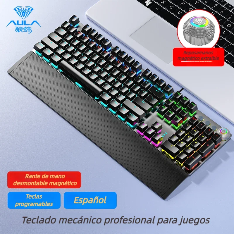 

AULA F2008 Spanish Mechanical Keyboard Blue Switch Full Keys Anti-ghosting Wired 104 Keys RGB Backlight Hotswap Gaming Keyboard