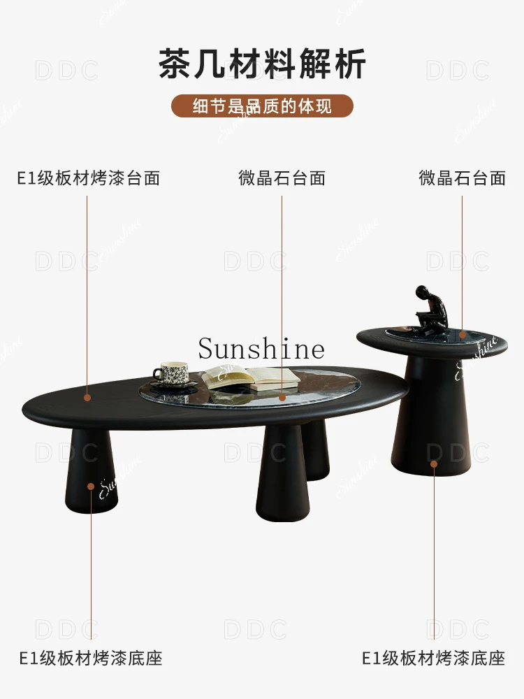 

Italian minimalist microcrystalline stone coffee table combination living room high-end black lacquer baking countertopH