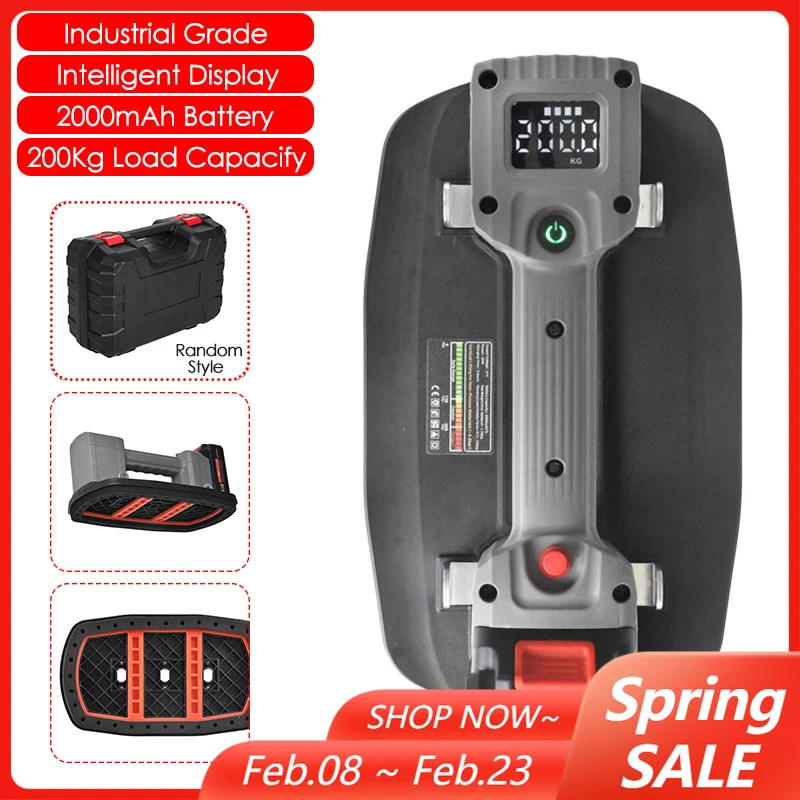 

Большая электрическая вакуумная присоска промышленного класса, нагрузка 200 кг, портативный ручной инструмент для стеклянной гранитной плитки, деревянный подъемник, 2000 мАч