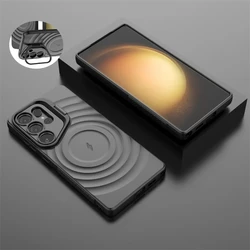 Luxury For Magsafe Wireless Charge Folding Lens Holder Ripple Magnetic Case For Samsung Galaxy S25 Ultra Plus Matte Soft Cover