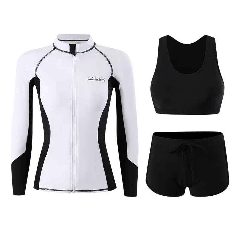 Korean Couple Diving Suit Women Men\'s White Black Surfing Swimsuit Tankini Sets Sun Protection Sports Pants Shorts Swimwear