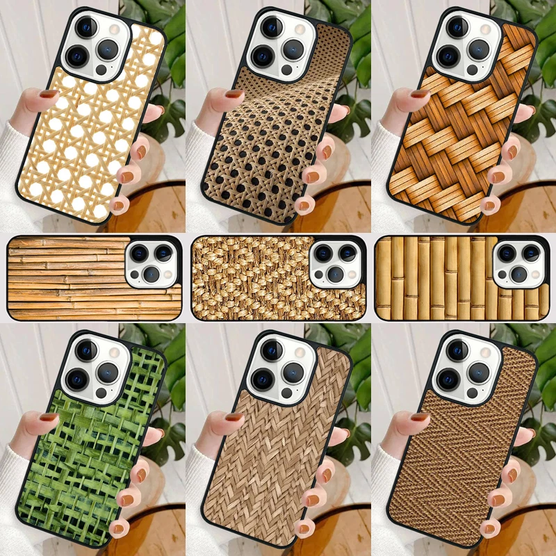 Bamboo Inlay Style Phone Case For iPhone 16 15 SE2020 14 Max 6 7 8 Plus 11 12 13 Pro Max Mini Phone Cover coque