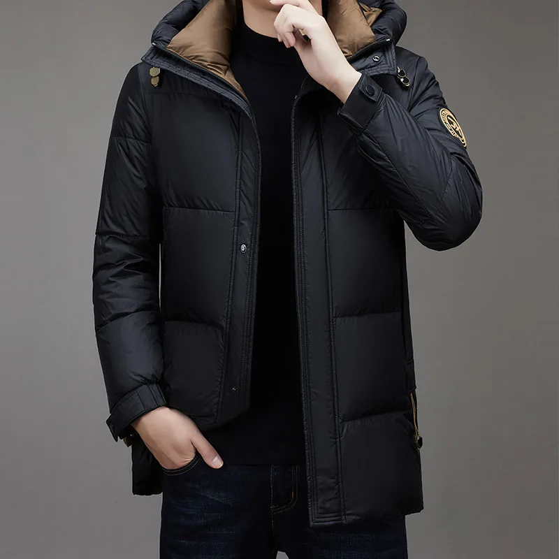 Winter Mid Length Down Jacket for Men\'s Hooded Warm and Loose Fitting Thickened Jacket