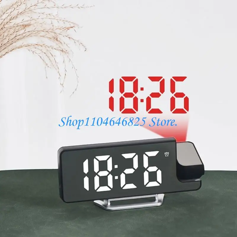 Elegant LED Alarm Clock with Wall Projection, Auto Dimming, Bedroom Desk Decor