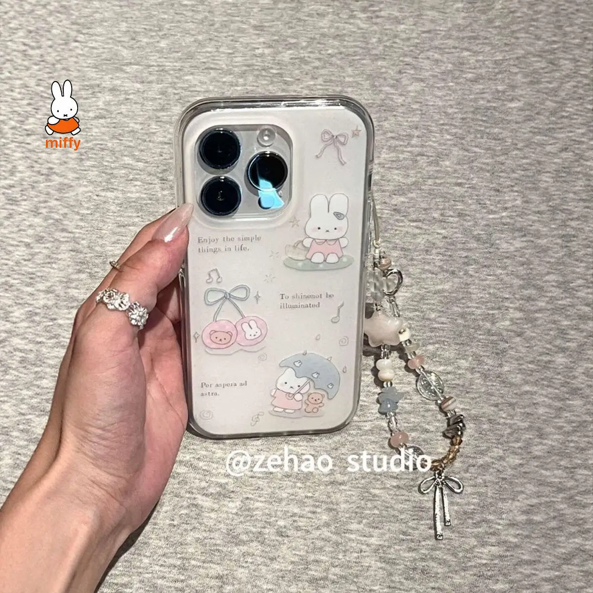 

Miffy Kawaii Cartoon Mobile Phone Case Cute Rabbit Anime Pendant Phone Case Suitable for Iphone 16Promax 15 14 13