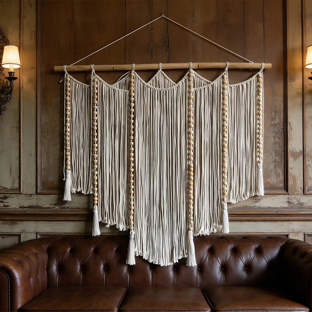 YFY wooden board fringed hand-woven tapestry B & B bedroom living room home wall decoration wall hanging