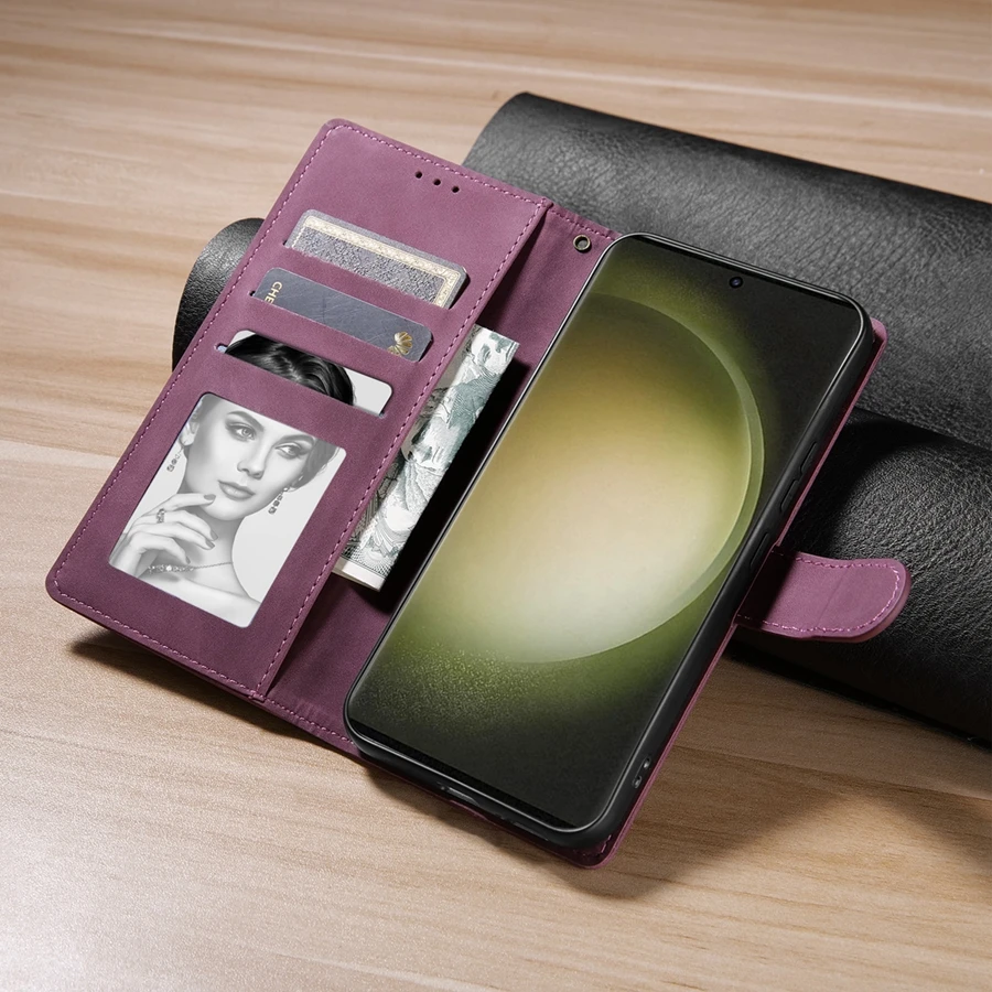 Hautfreundliche Brieftaschenhülle mit Kartenfach, Ständerfunktion und magnetischem Flip-Design aus Leder für Samsung Galaxy S26 Ultra, S25 Plus, S24 FE, A08, A17, A18, A37, A57 – Detail 10