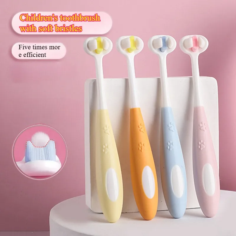 

1pcs/box New Three-sided Clean-up Children's Soft-bristled Toothbrush Cat's Paw Shape 3-12 Years Old Dental Care Four Colors