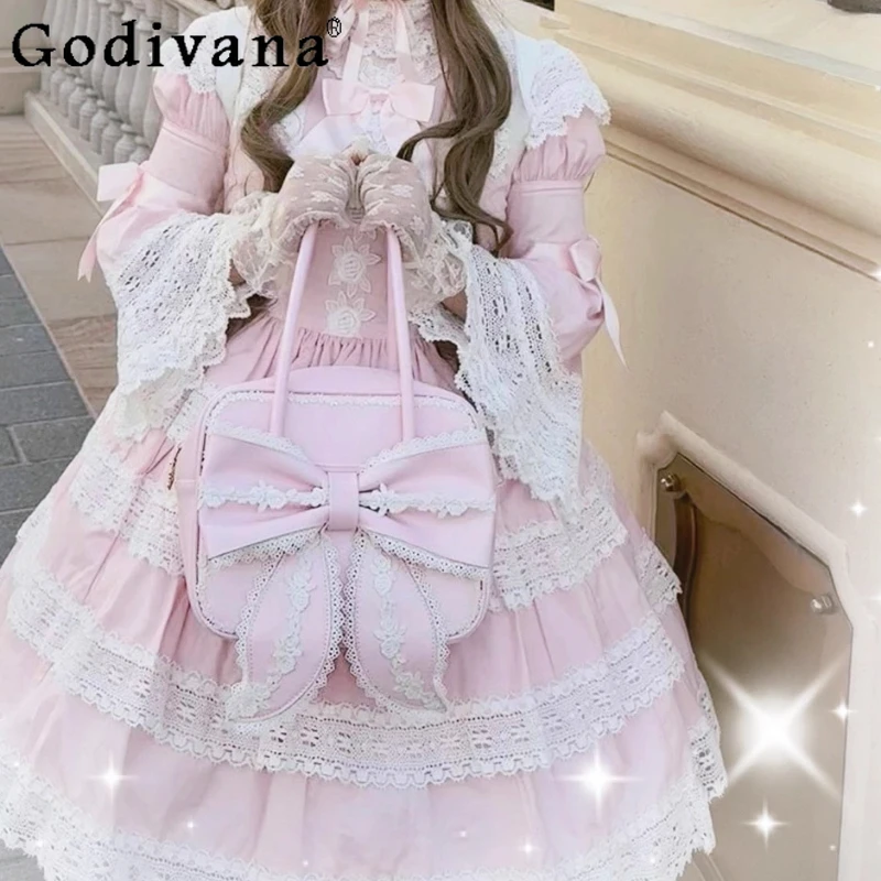 

Original Sweet Lolita Style Retro Bag Japan Style Girls Lace Lo Handbag Princess Cute Bow Ladies Elegant Versatile Shoulder Bag