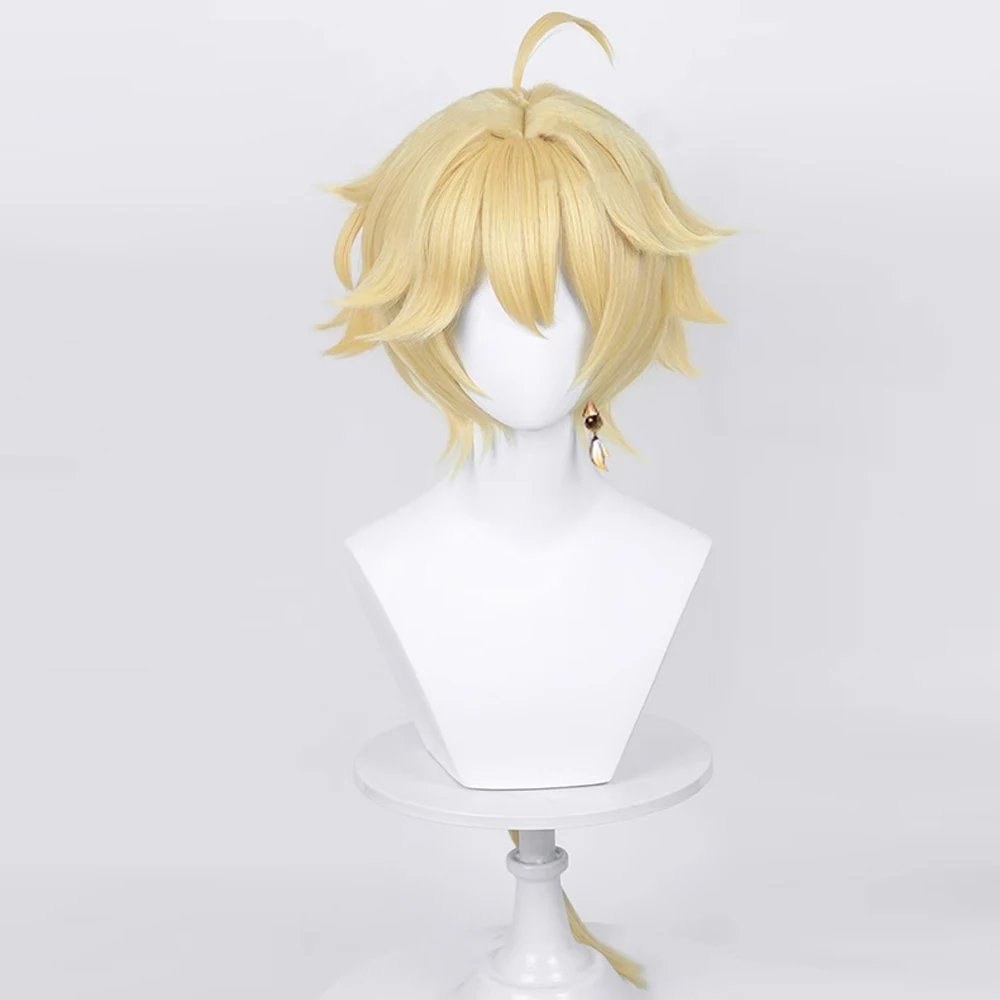 RANYU Genshin Impact Aether Wigs Synthetic Long Braided Straight Blonde Yellow Anime Game Cosplay Hair Wig for Daily Party