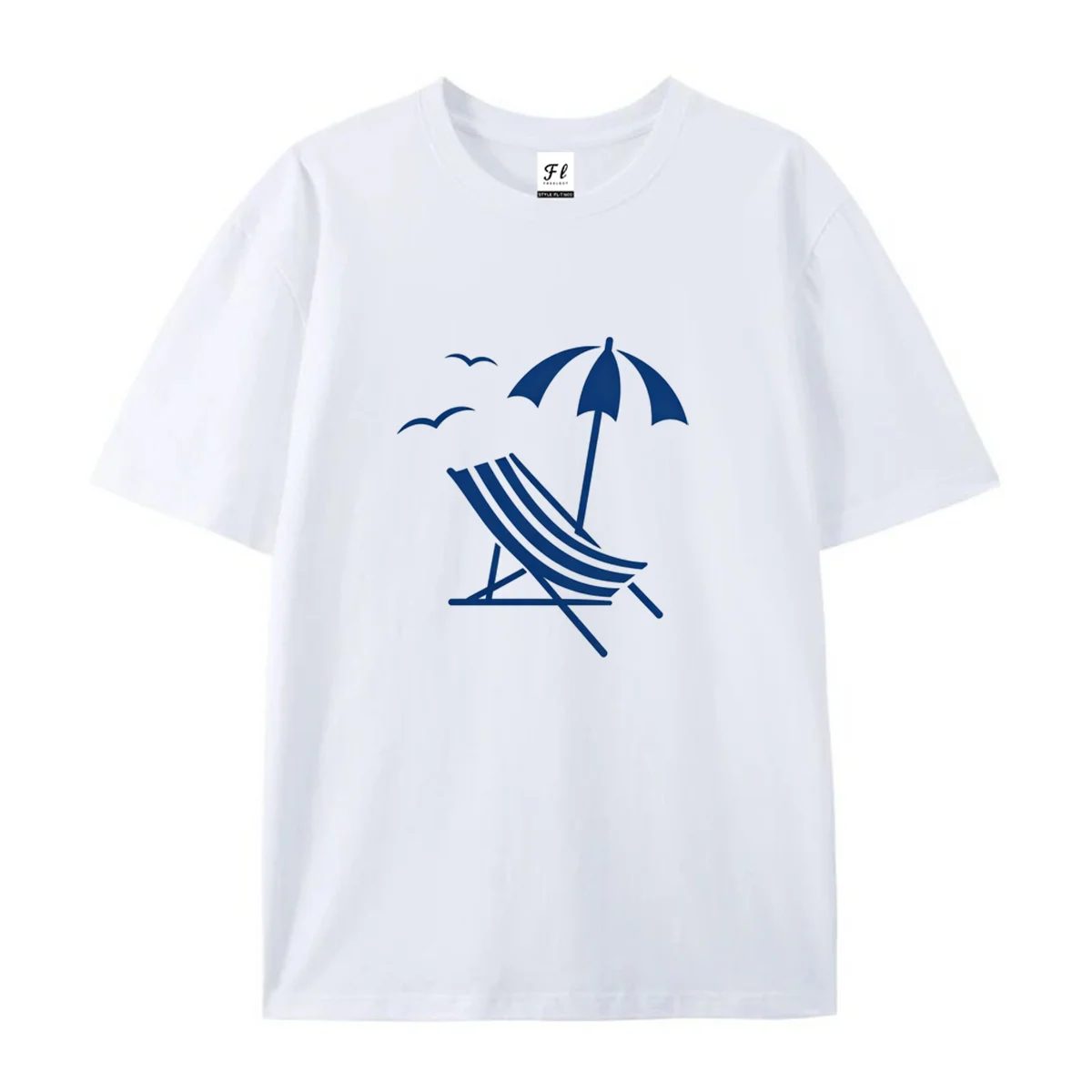 Unisex Summer Beach T Shirt Simple Line Beach Chair Parasol Seagull Graphic Print Crew Neck Soft Short Sleeve Casual Holiday