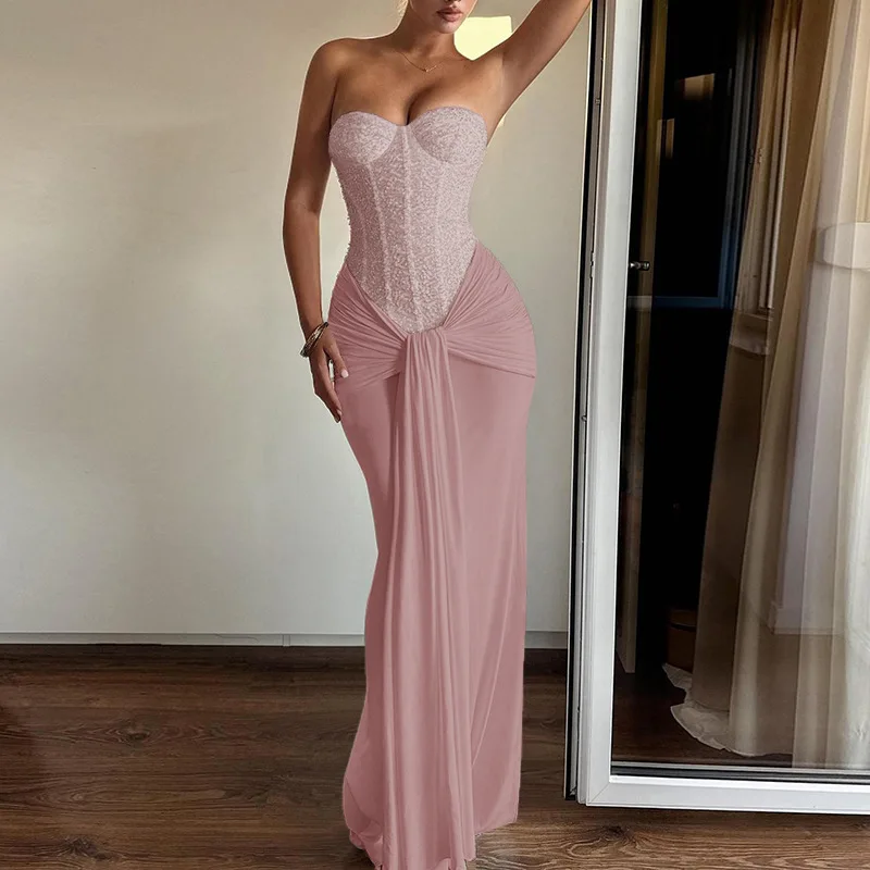 فساتين عيد ميلاد أنيقة للنساء، فستان ماكسي أنيق بدون حمالات، فساتين نادي الحفلات، فساتين سهرة نسائية محبوكة، ملابس الزفاف #5