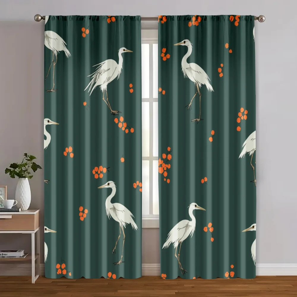 2pcs, Fashionable Curtains Egret Polyester Easy Install (without rod) Holiday for Living Room, Semi-Sheer Polyester Drapes,