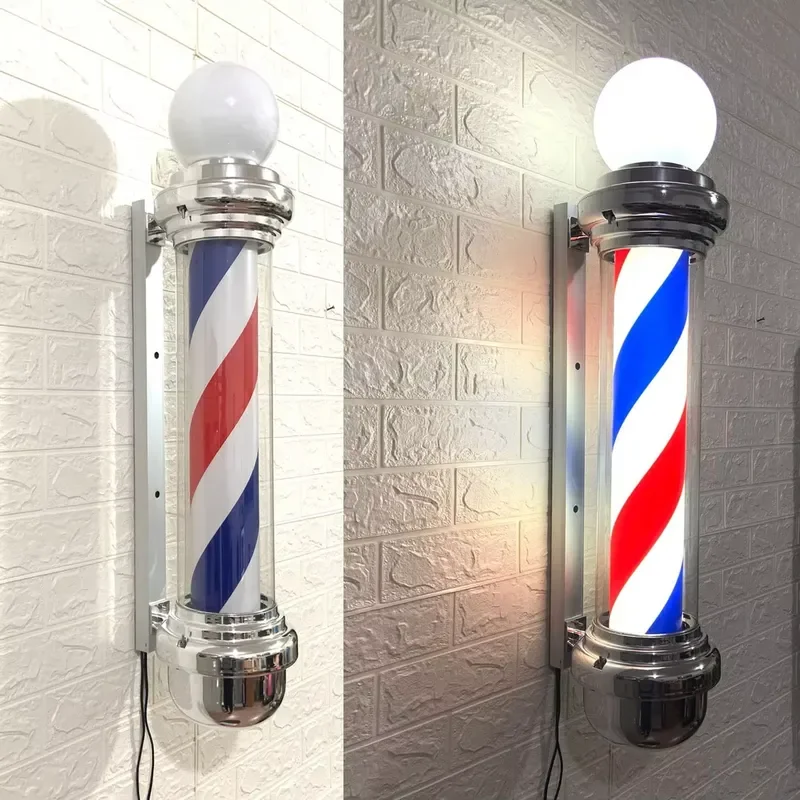 Vintage Barber Shop Pole LED Rotating Light Striped Sign Waterproof Outdoor Indoor Hair Salon Decor Classic Red White Blue