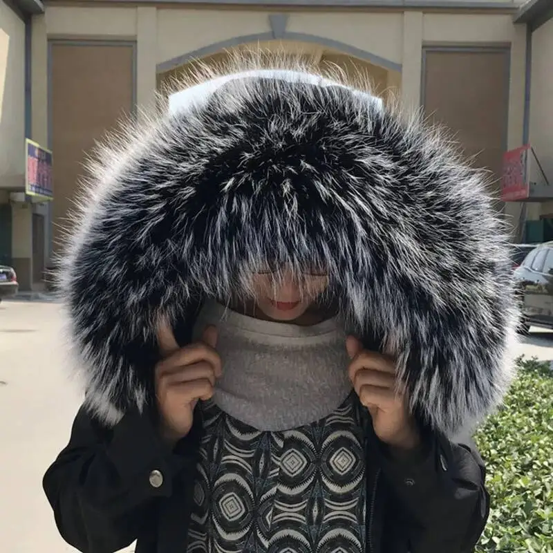Cuello de piel de mapache auténtica para parkas de invierno, bufanda de piel natural para mujer, capucha de piel auténtica cálida, adornos de piel para abrigos, bufandas femeninas