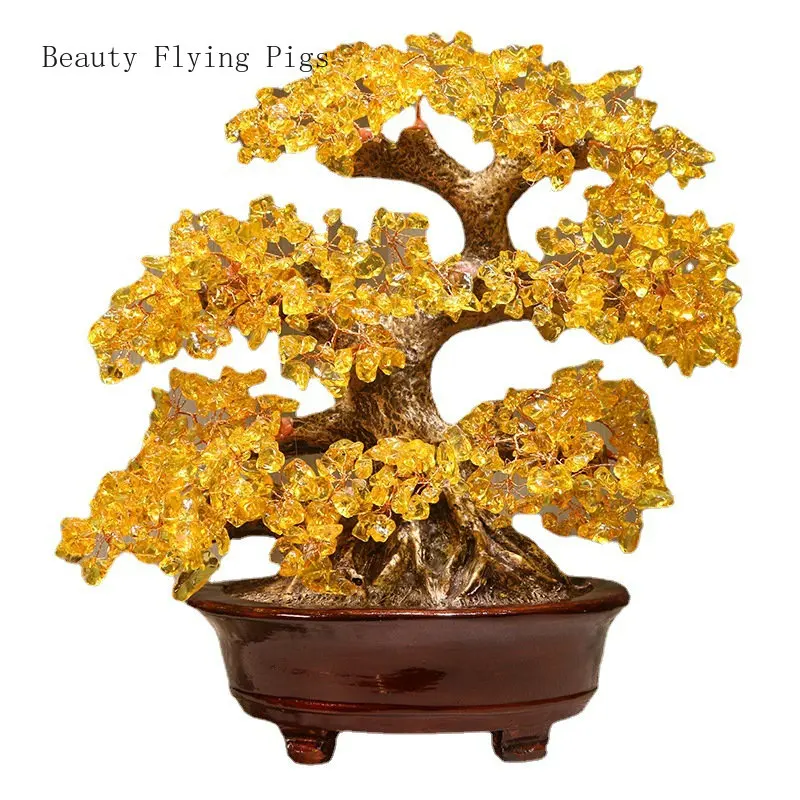 

35cm Yellow Crystal Wealth Tree Home, Living Room, Wine Cabinet Decoration, Small Money Tree Crafts home decor feng shui