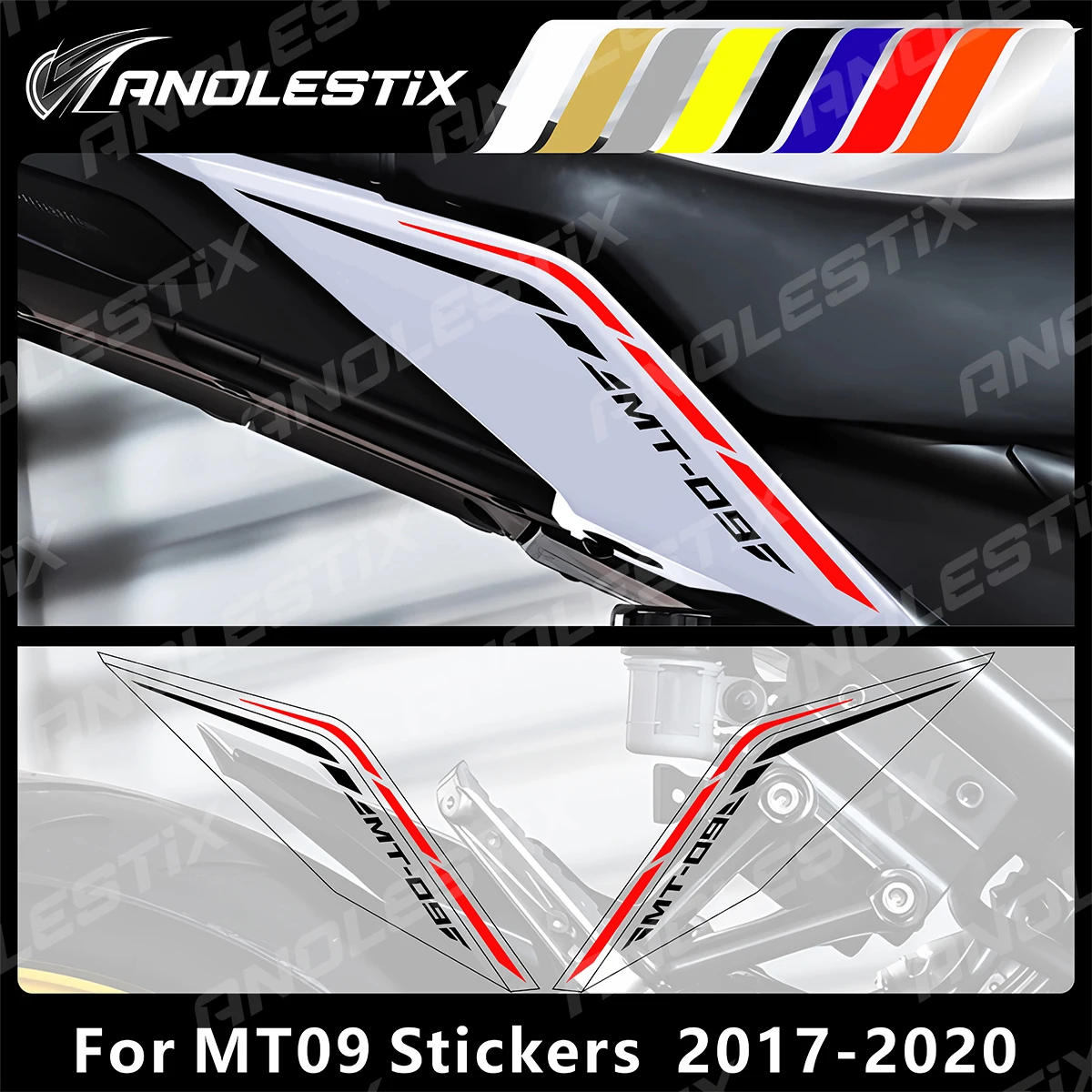 AnoleStix-pegatinas reflectantes para motocicleta, juego de calcomanías de carenado debajo del asiento para YAMAHA MT09 MT-09 SP 2017 2018 2019 2020