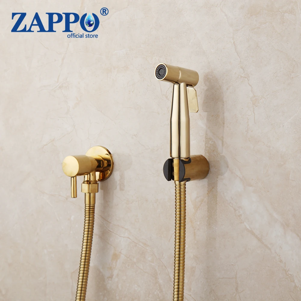 ZAPPO Gold Plated Bathroom Bidet Faucet Handheld Spray Brass Toilet Bidet Shower  Wall Mounted Hand Spray 1 Handle Tap